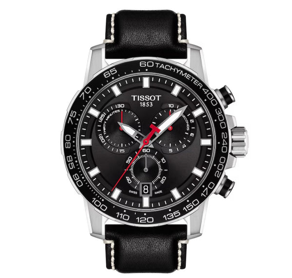 Tissot Supersport Chrono Black Leather Strap Watch